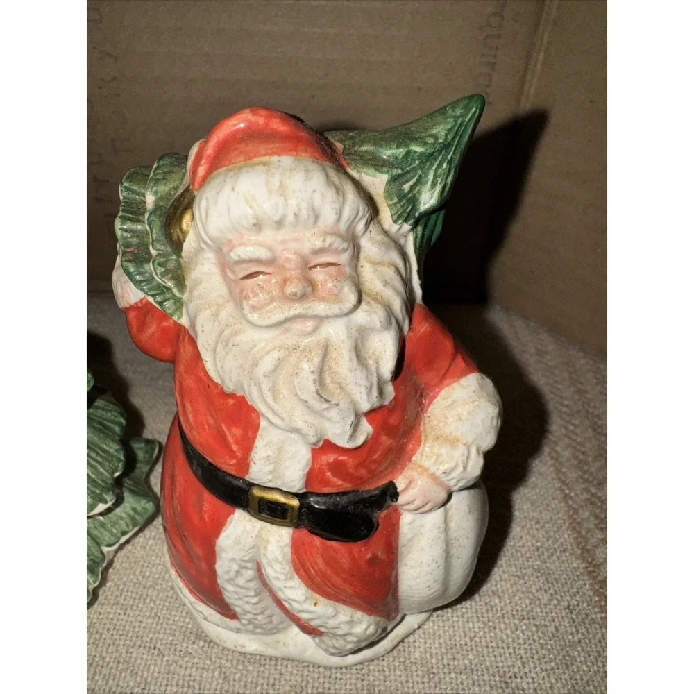 1989 Fitz & Floyd German‎ style Santa and tree salt and pepper shakers